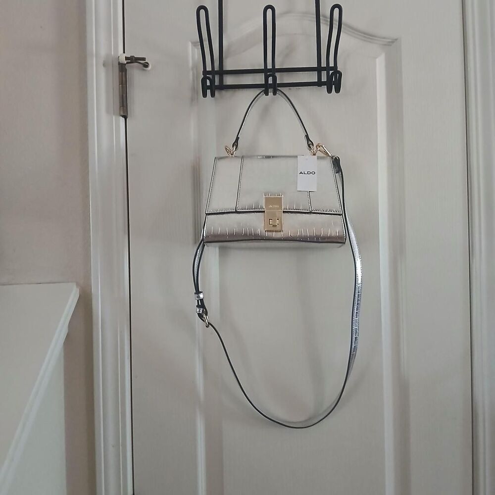 NWT ALDO Silver Croc-Embossed Top-Handle Satchel Crossbody Purse Y2K Mcbling